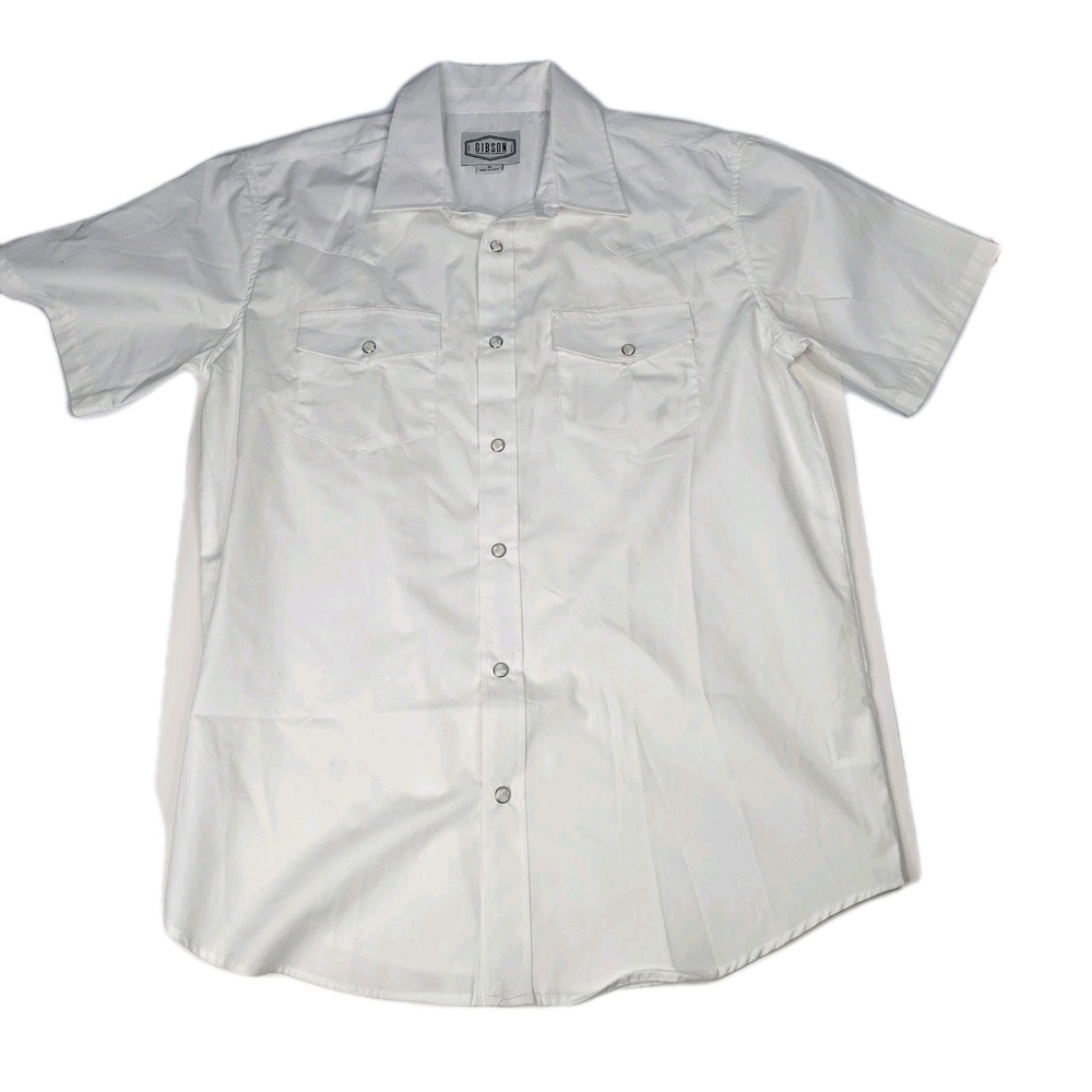 Gibson Trading‎ Company Mens White Short Sleeve Snap Button Western Shirt M